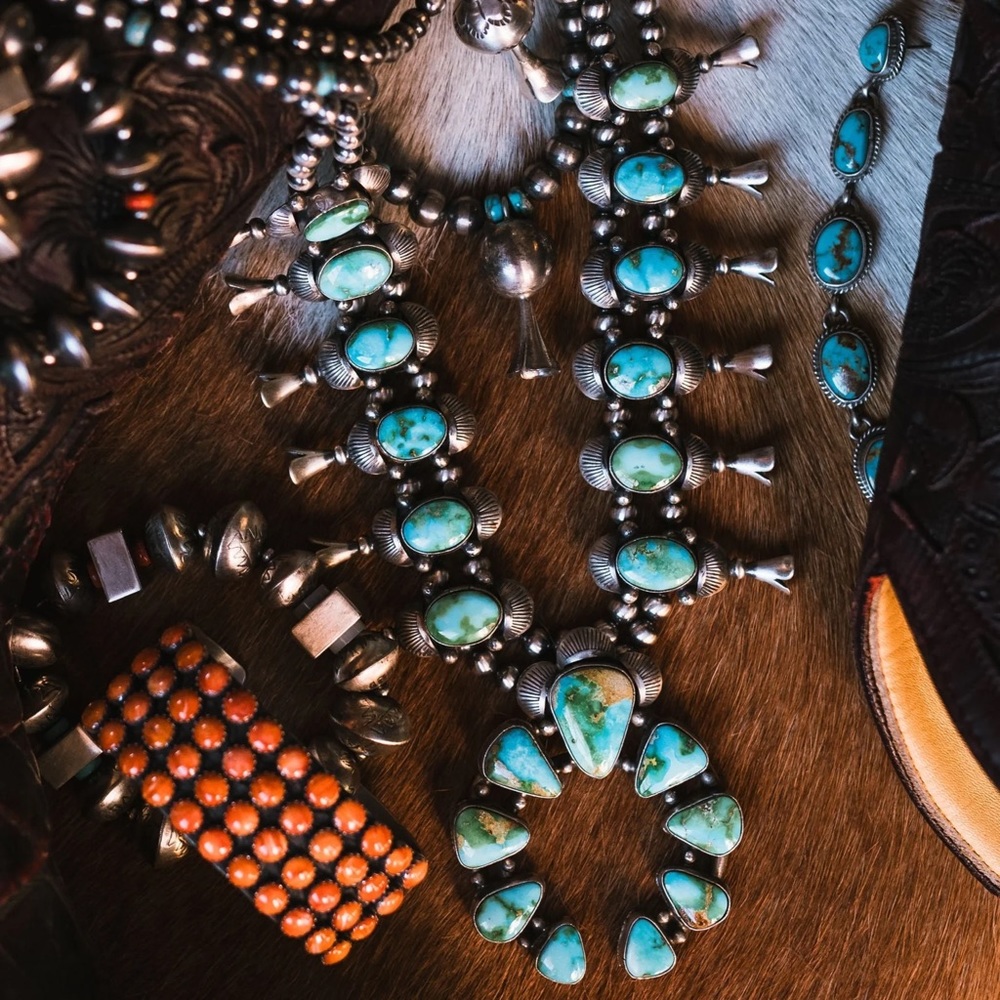 Sterling Silver Sonora Gold Turquoise Squash Blossom